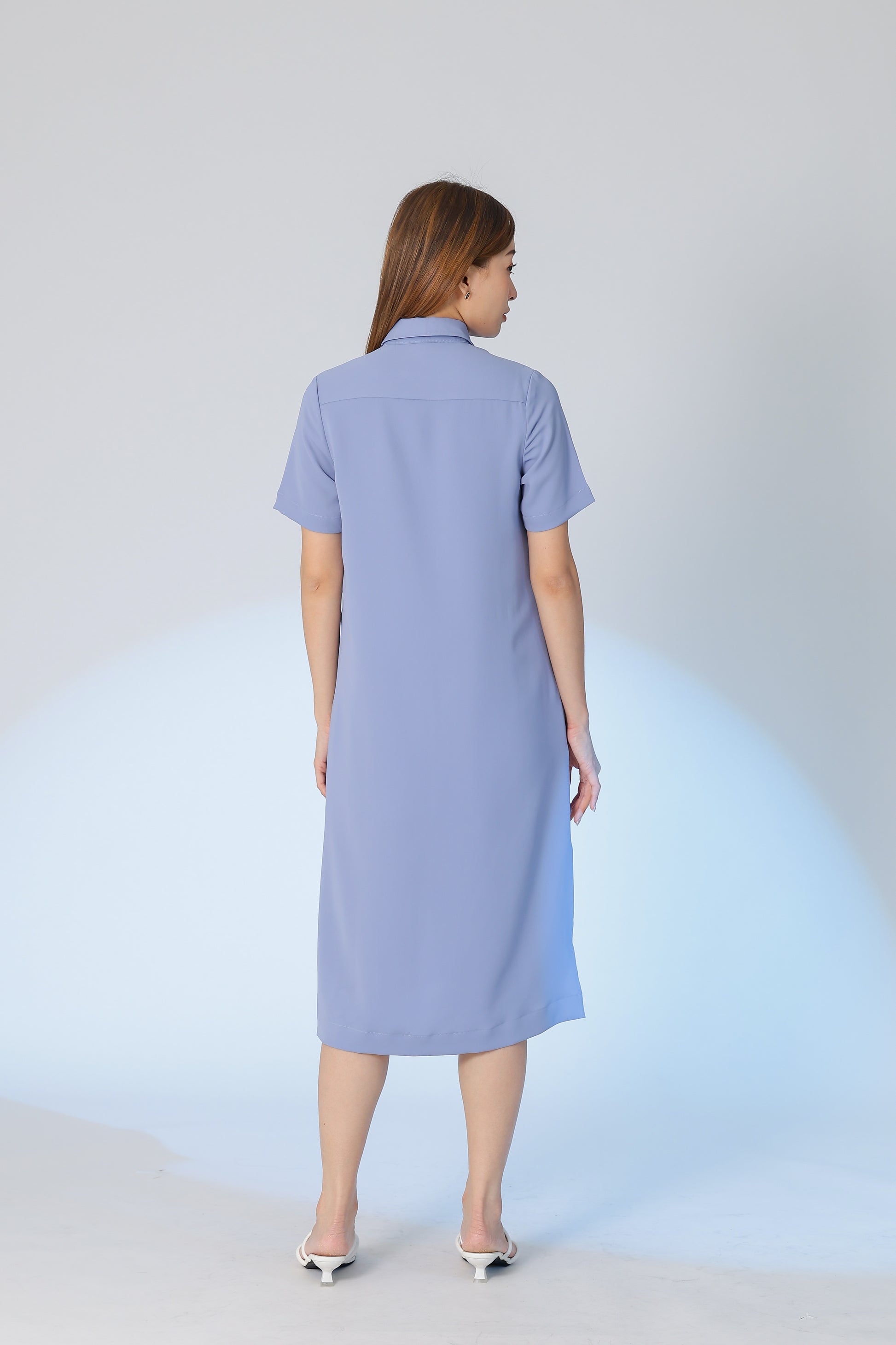 Vivian Collared Shirt Dress - Blue