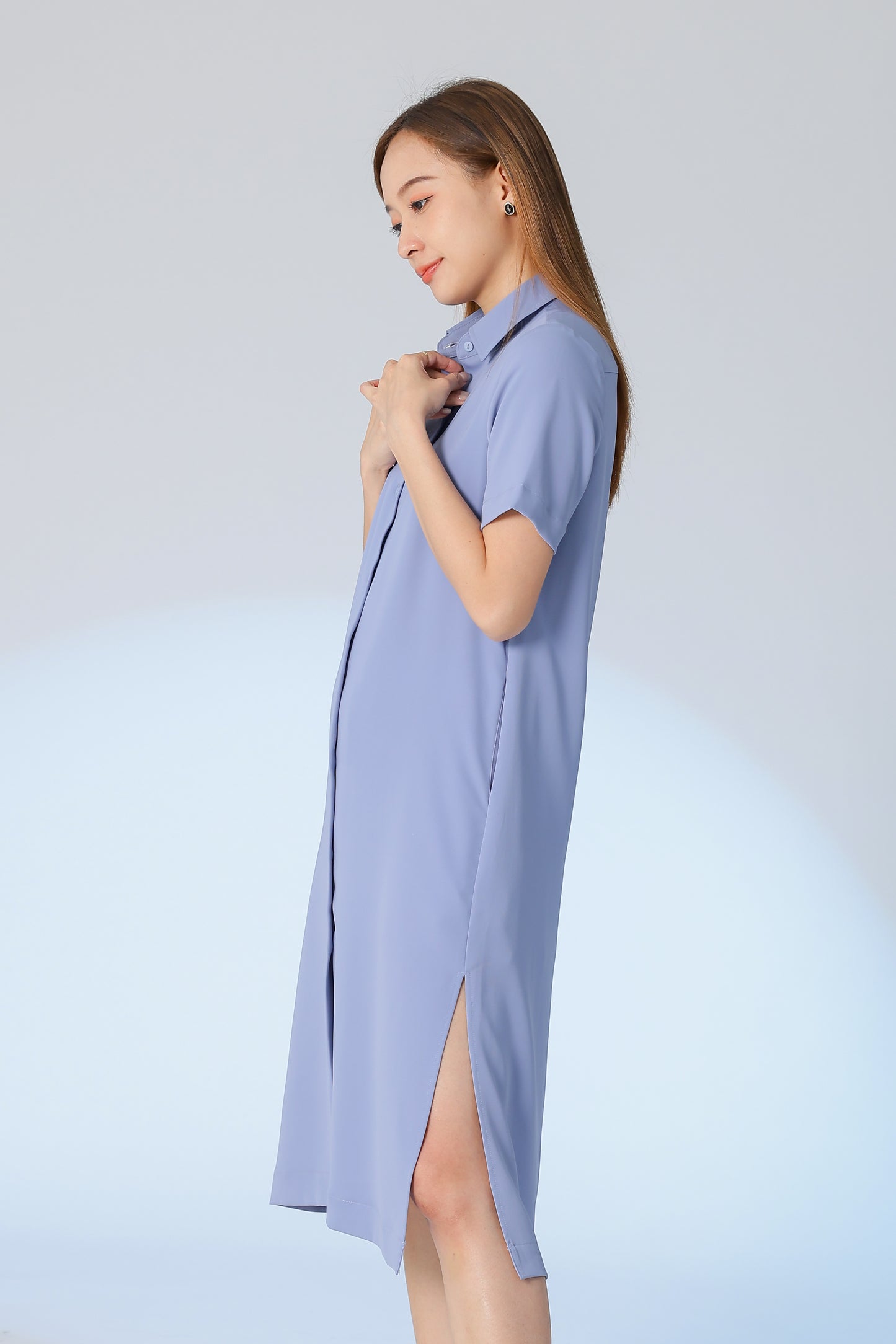 Vivian Collared Shirt Dress - Blue