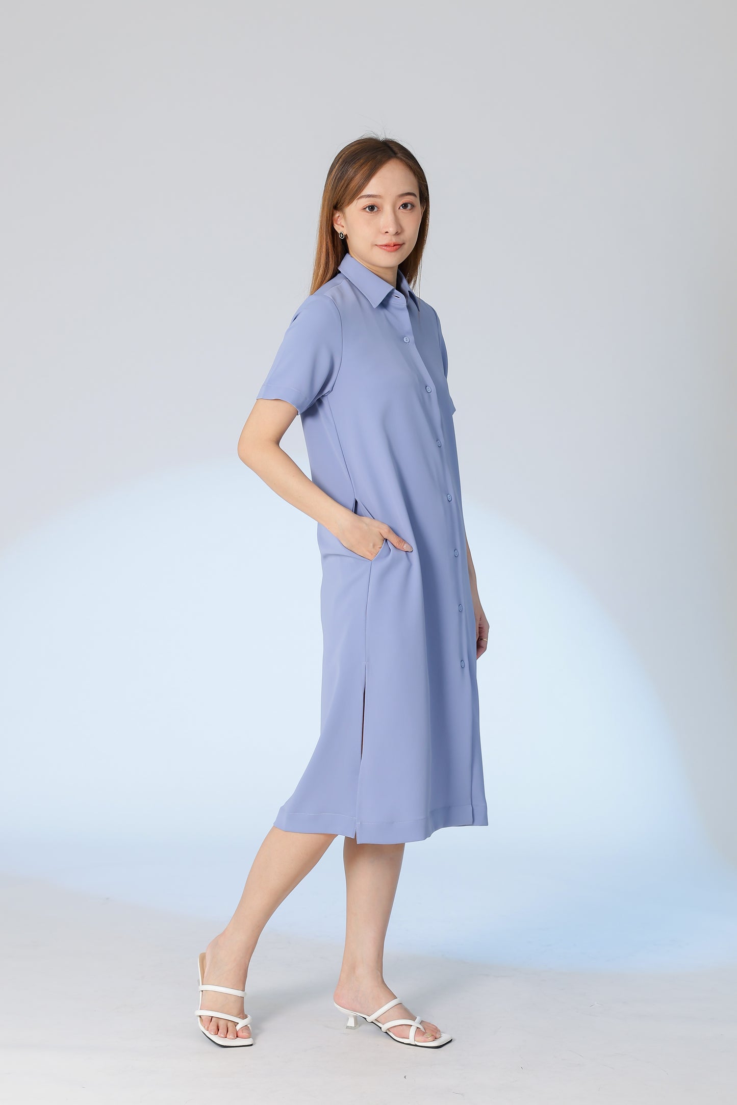 Vivian Collared Shirt Dress - Blue