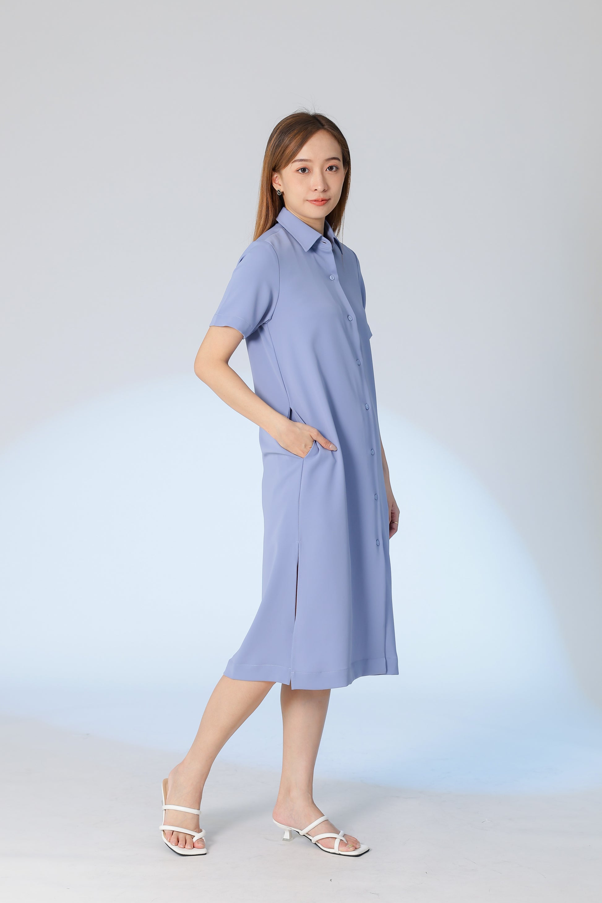 Vivian Collared Shirt Dress - Blue