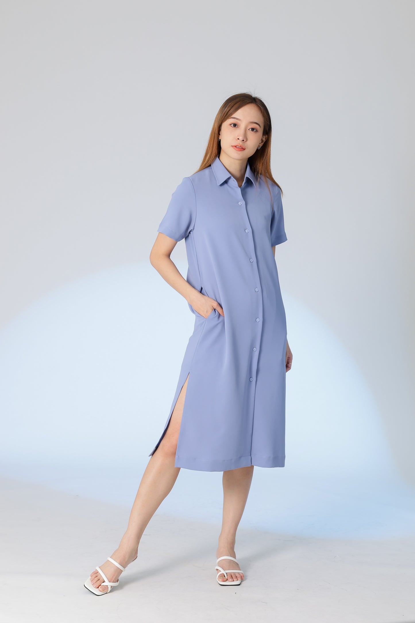 Vivian Collared Shirt Dress - Blue