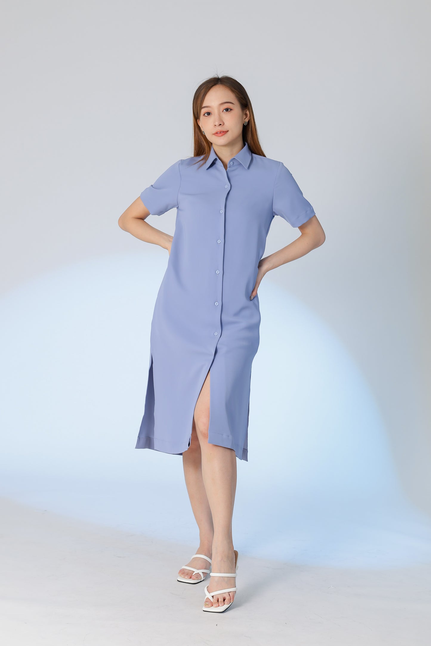 Vivian Collared Shirt Dress - Blue