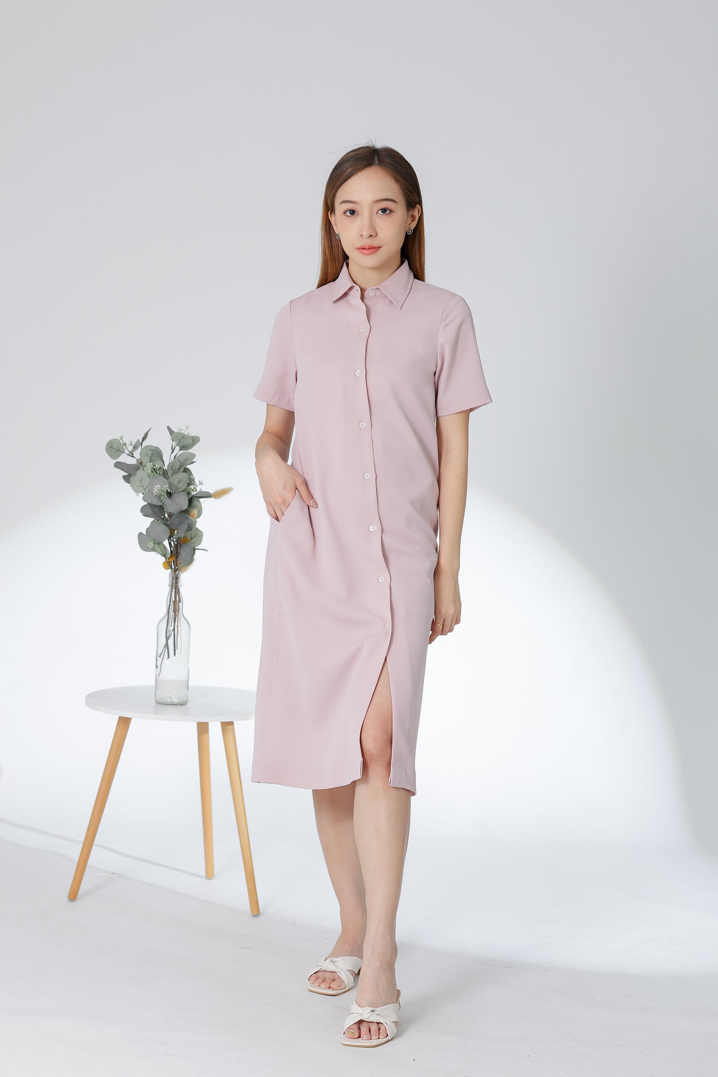 Vivian Collared Shirt Dress - Pink