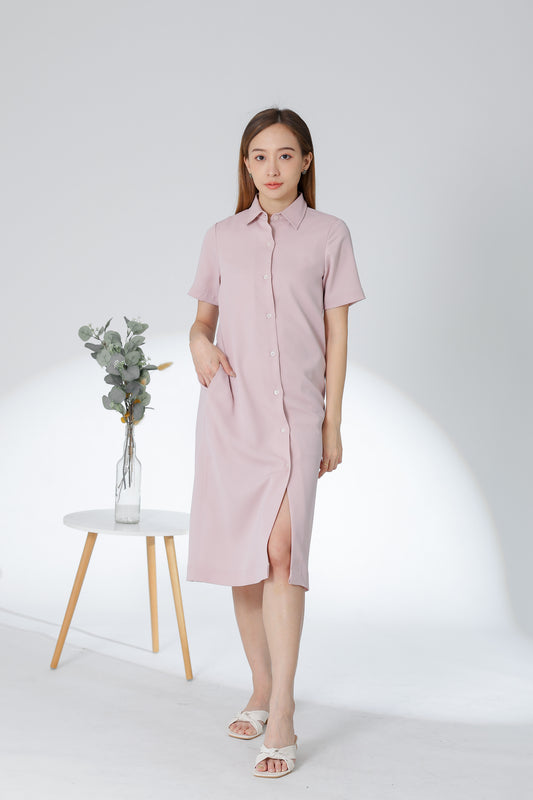 Vivian Collared Shirt Dress - Pink