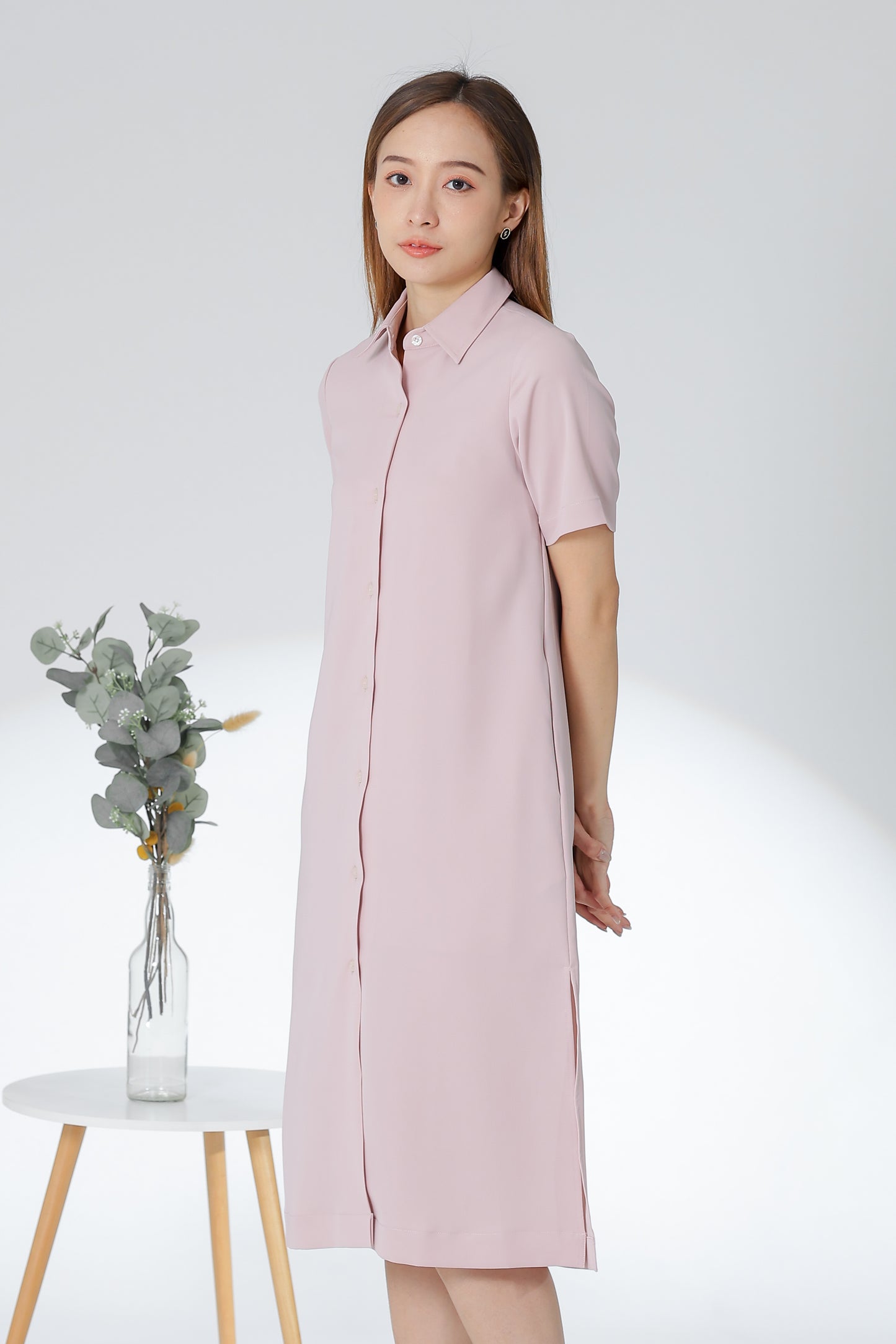 Vivian Collared Shirt Dress - Pink