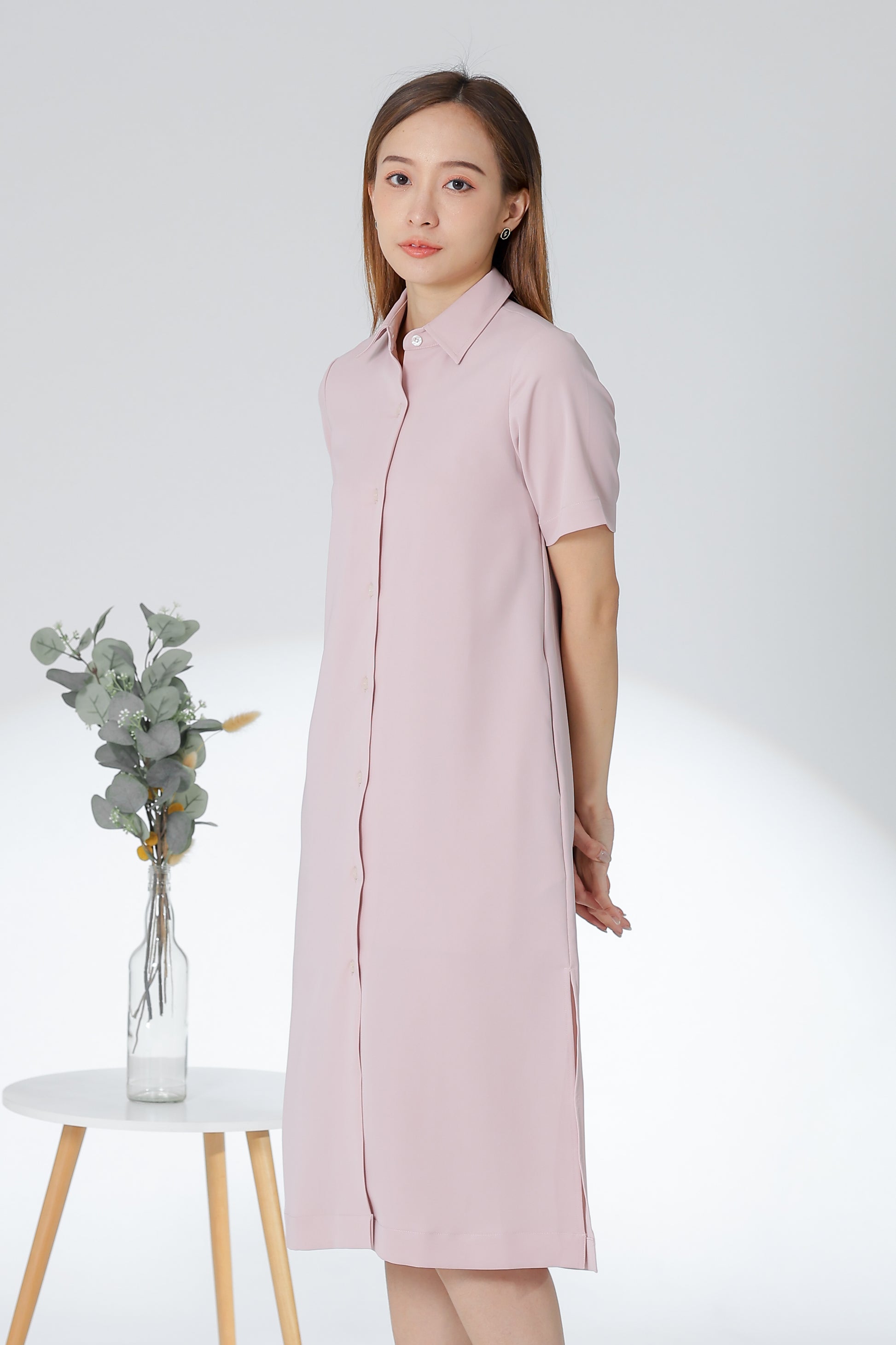 Vivian Collared Shirt Dress - Pink