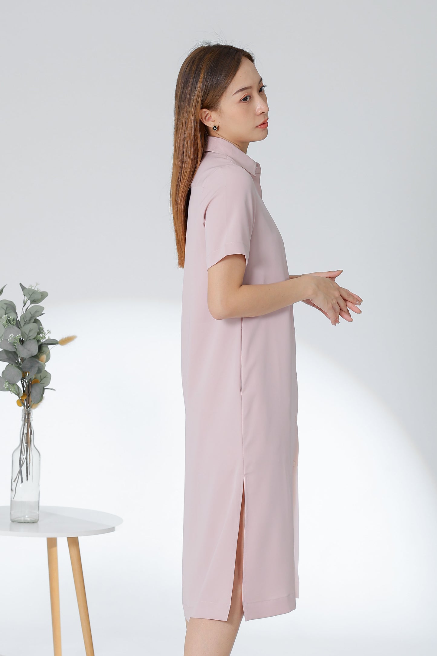 Vivian Collared Shirt Dress - Pink