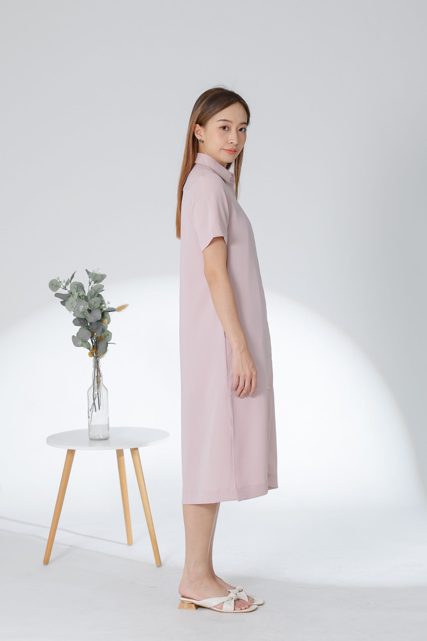 Vivian Collared Shirt Dress - Pink