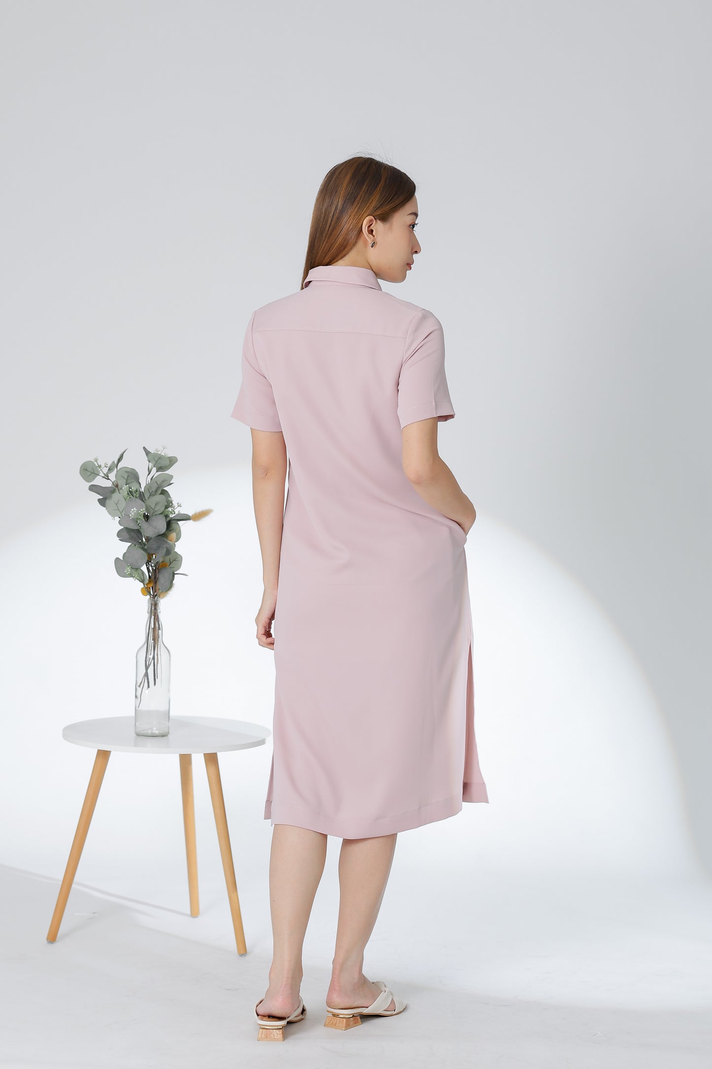 Vivian Collared Shirt Dress - Pink