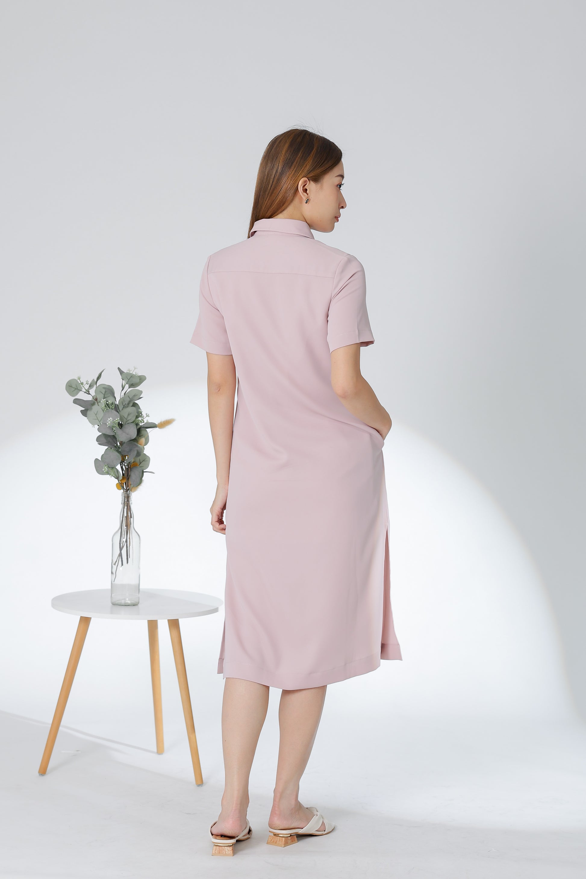 Vivian Collared Shirt Dress - Pink