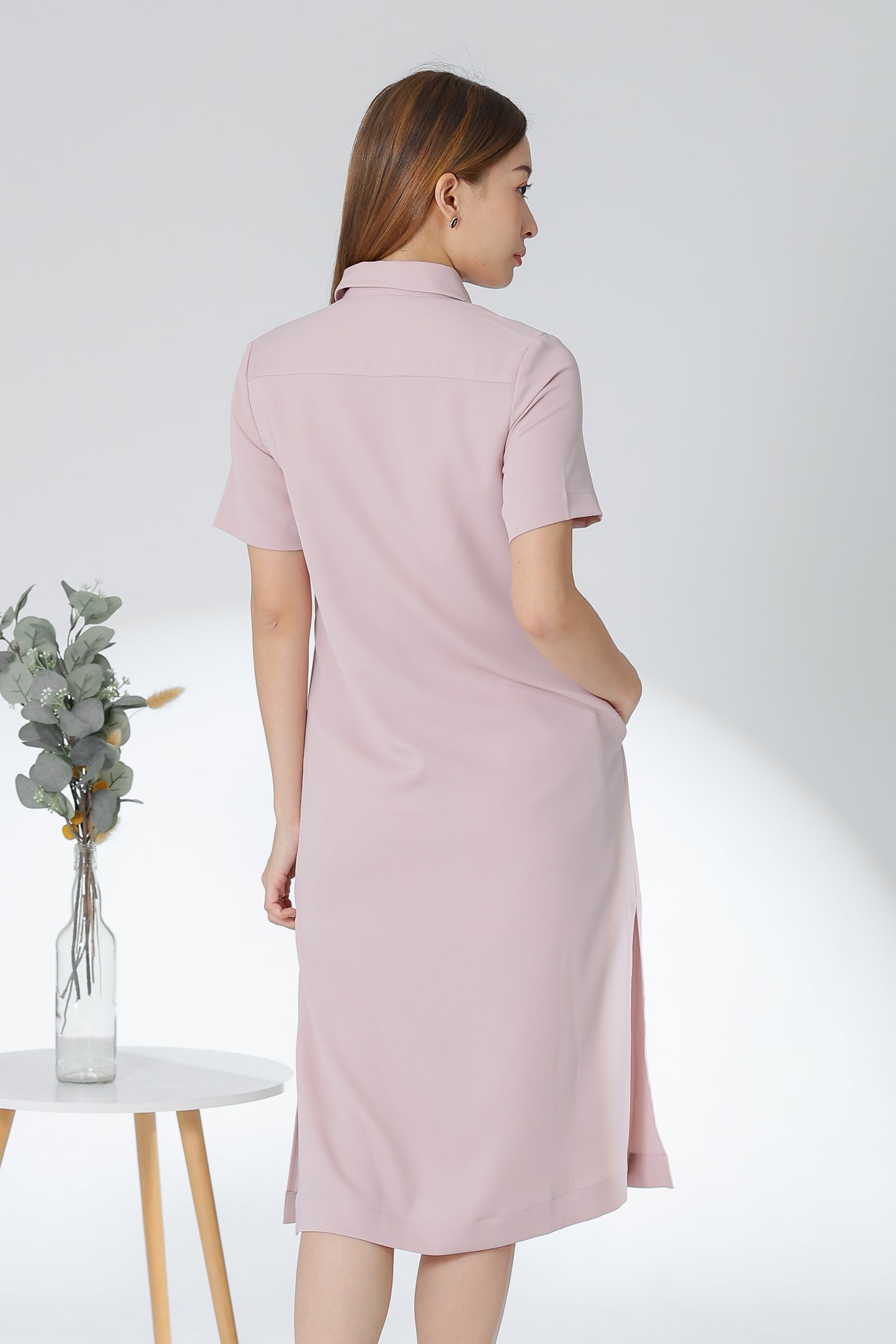 Vivian Collared Shirt Dress - Pink