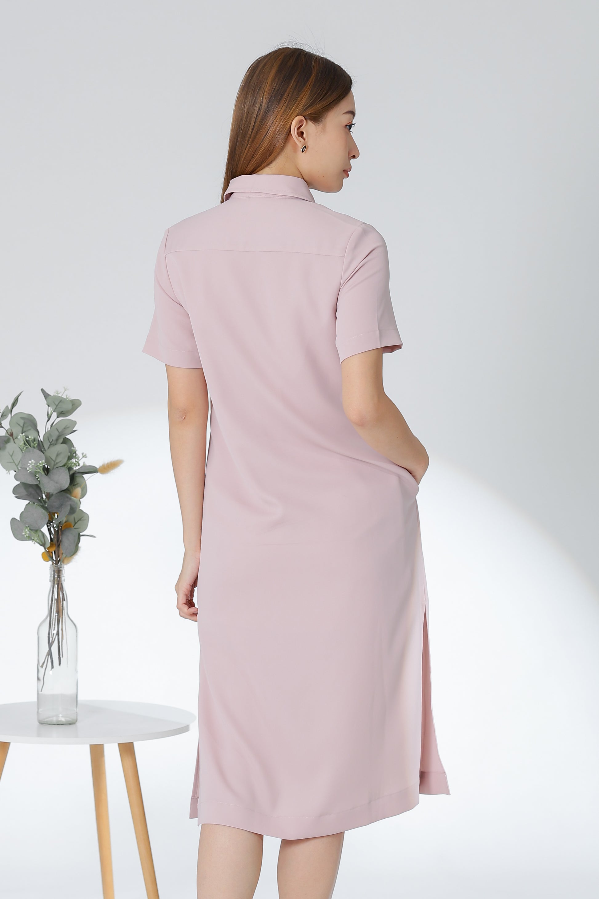 Vivian Collared Shirt Dress - Pink