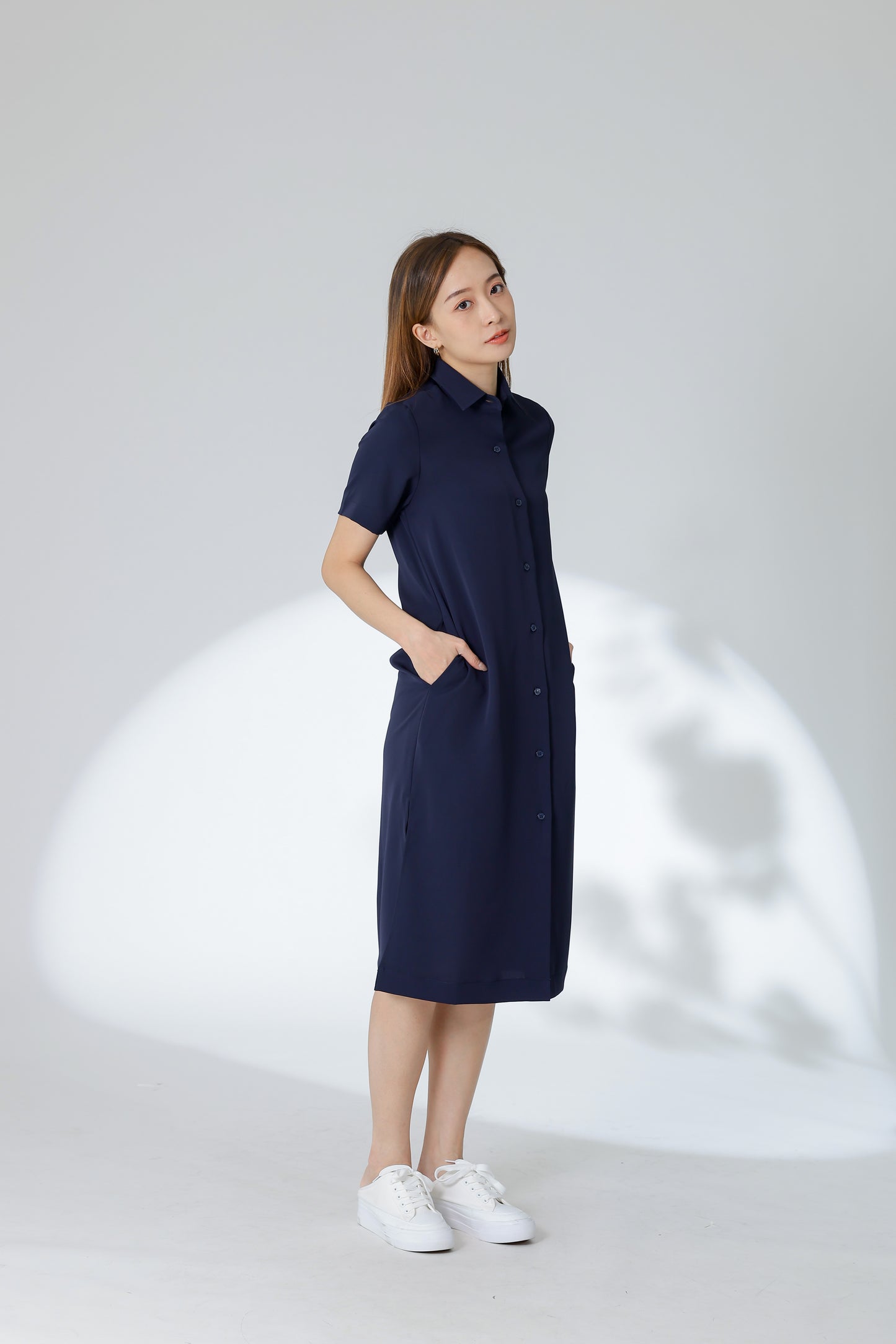 Vivian Collared Shirt Dress - Navy