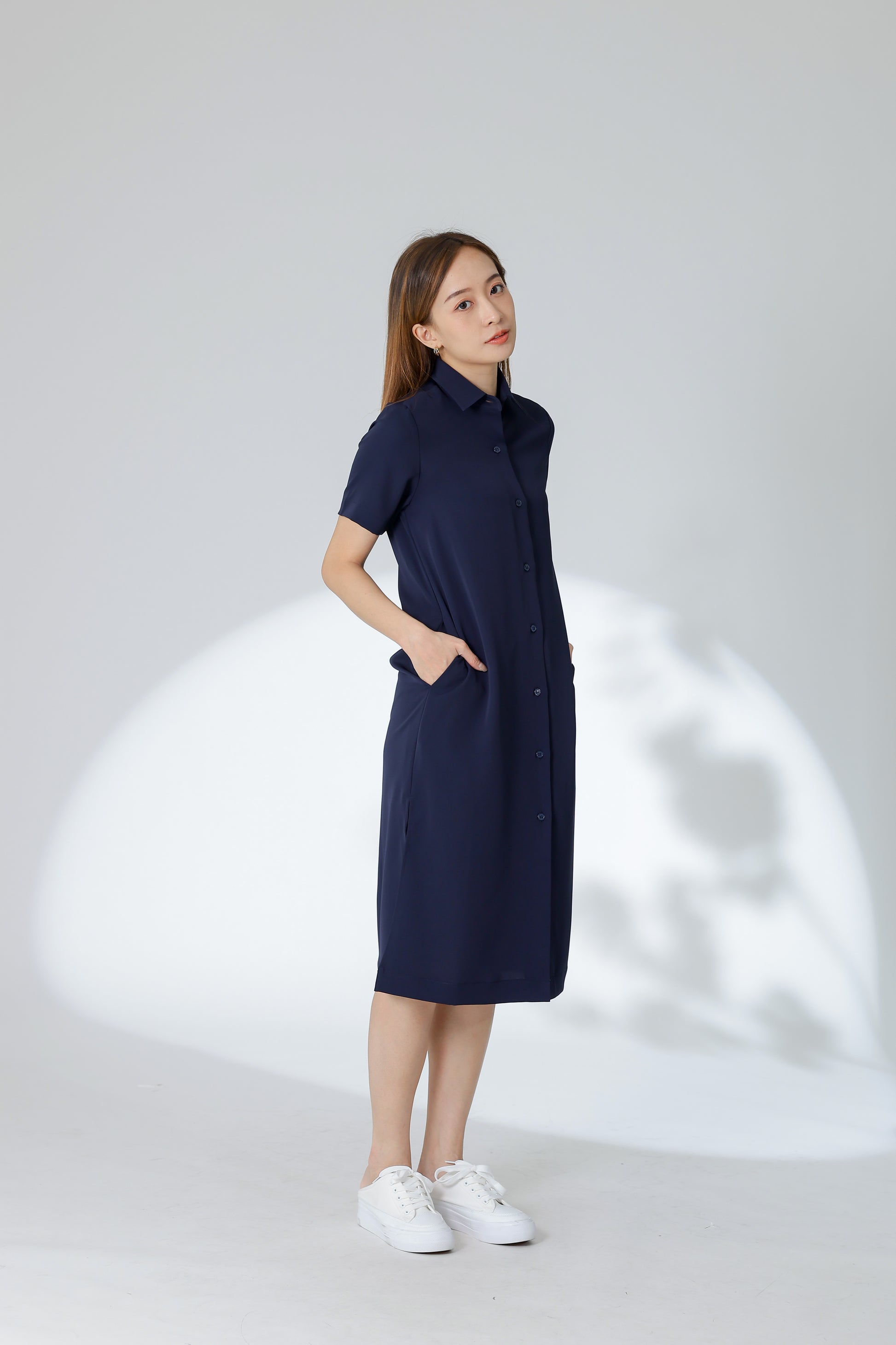 Vivian Collared Shirt Dress - Navy