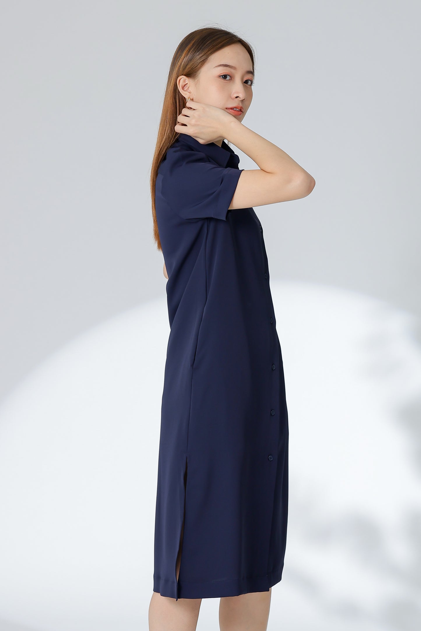 Vivian Collared Shirt Dress - Navy