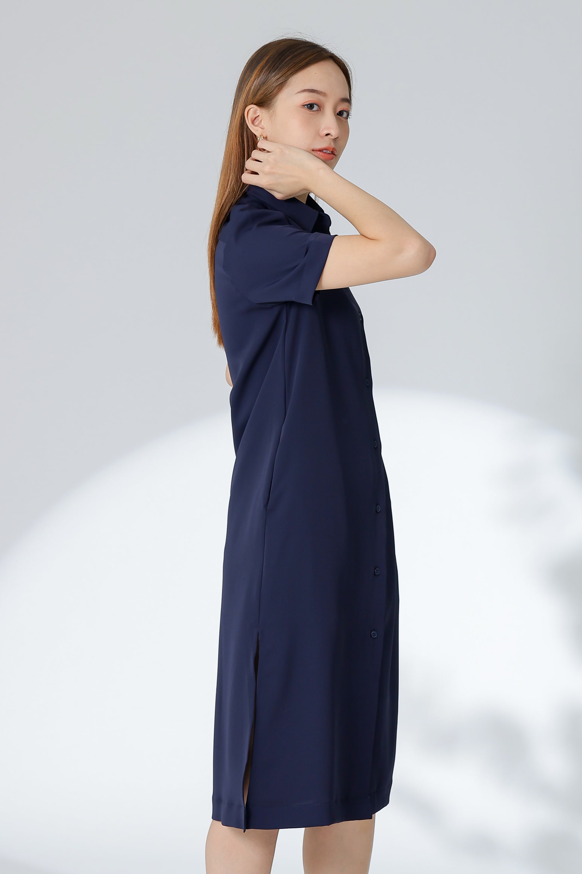 Vivian Collared Shirt Dress - Navy