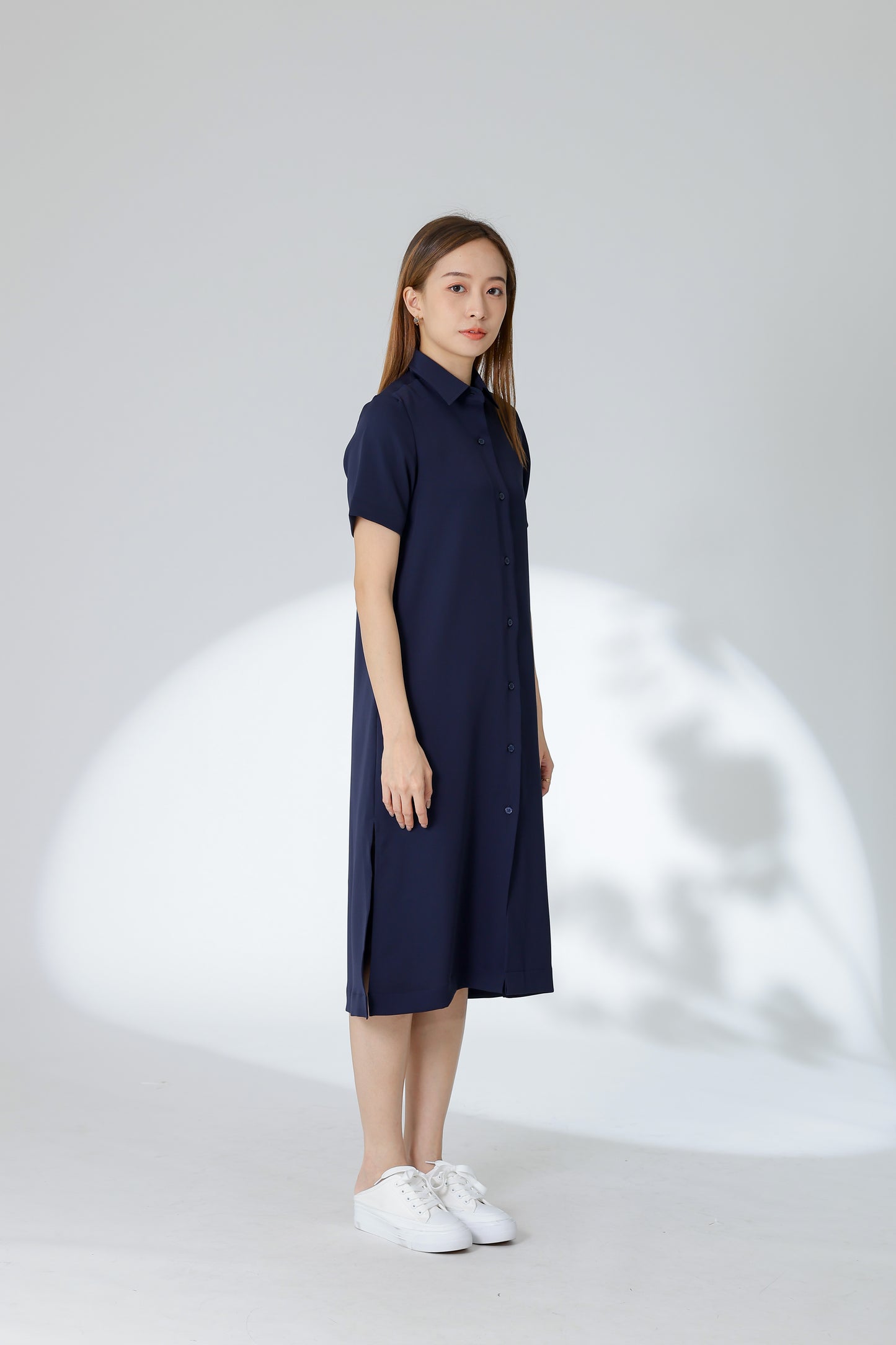 Vivian Collared Shirt Dress - Navy