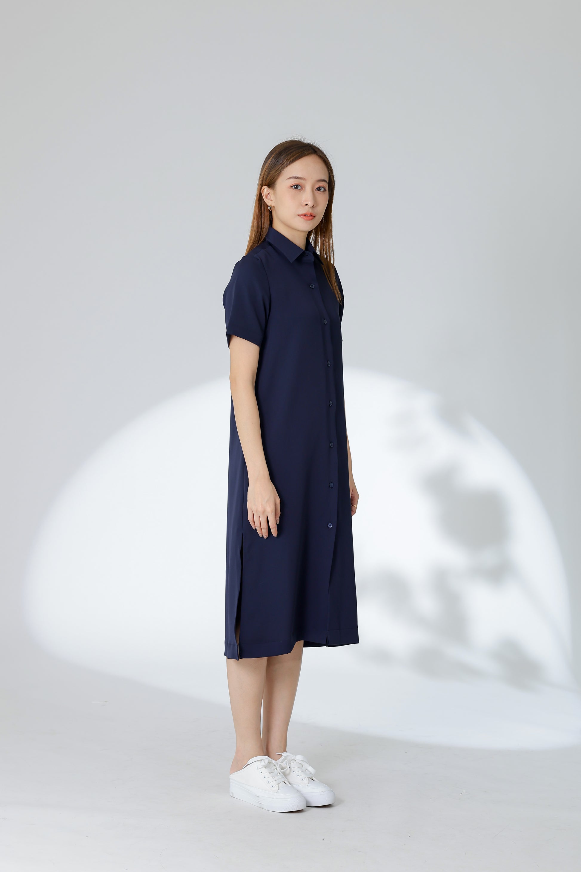 Vivian Collared Shirt Dress - Navy