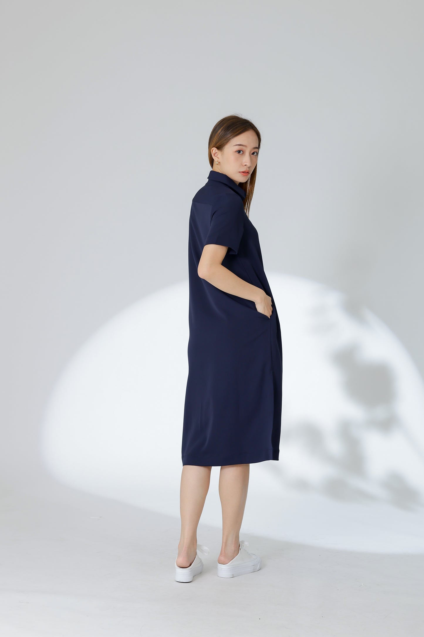 Vivian Collared Shirt Dress - Navy