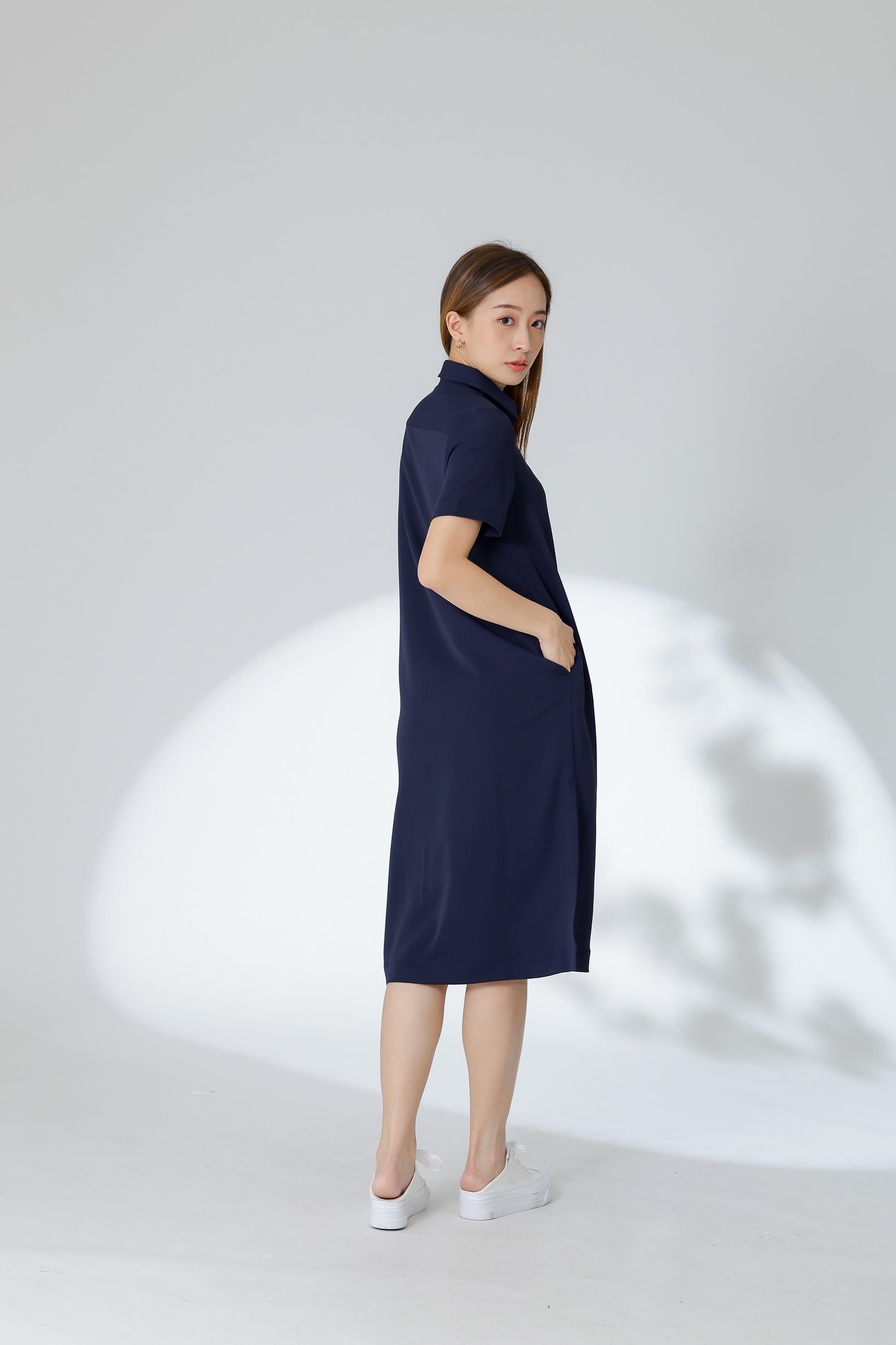 Vivian Collared Shirt Dress - Navy