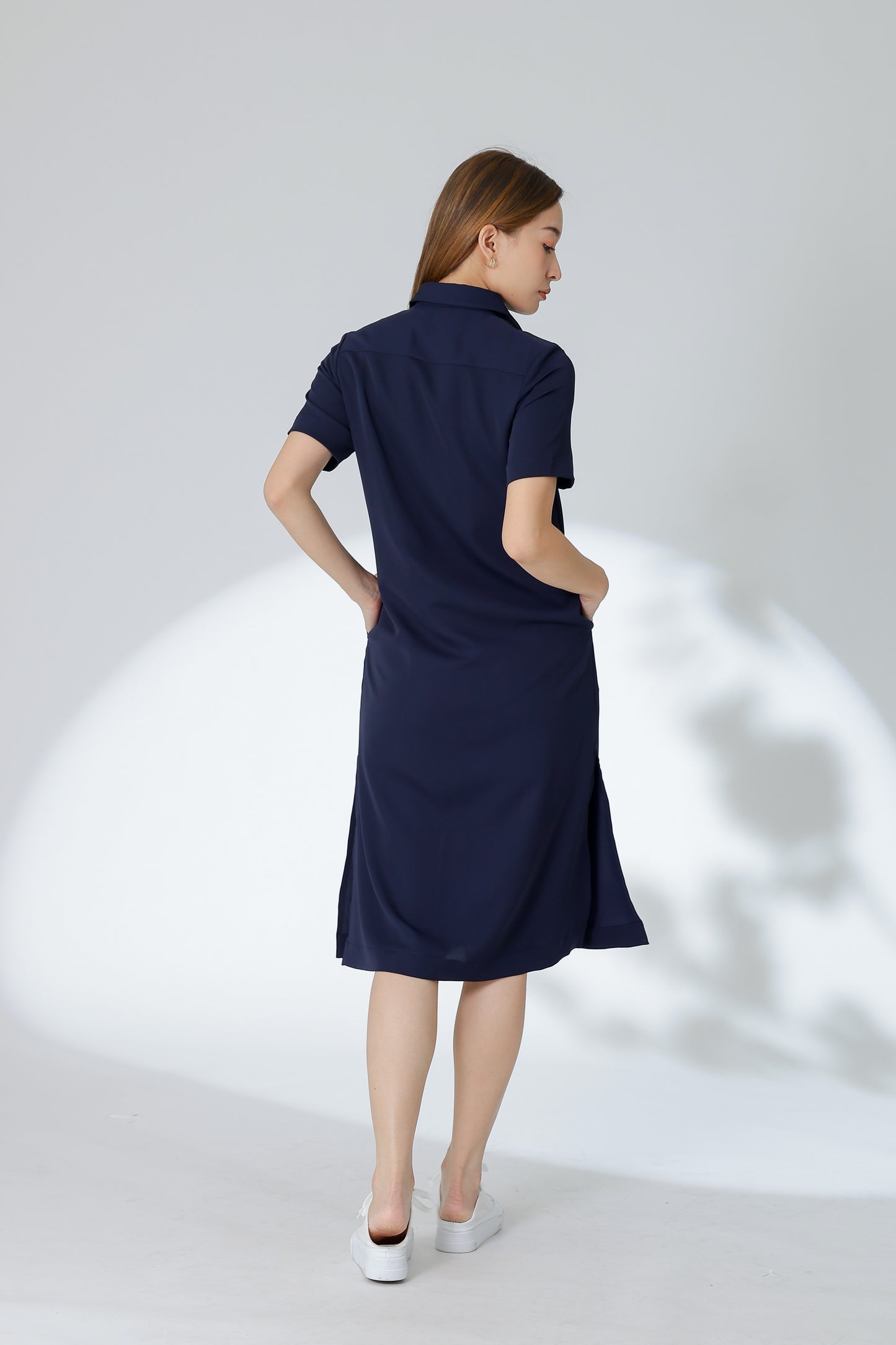 Vivian Collared Shirt Dress - Navy
