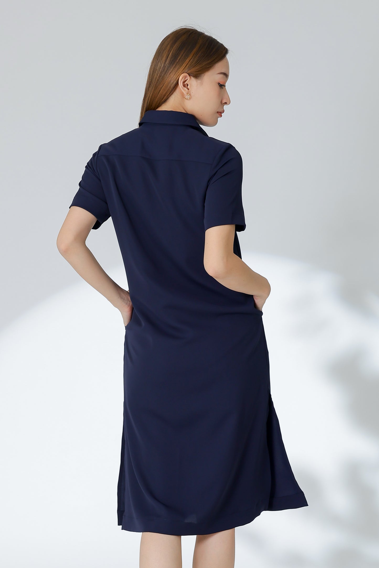 Vivian Collared Shirt Dress - Navy