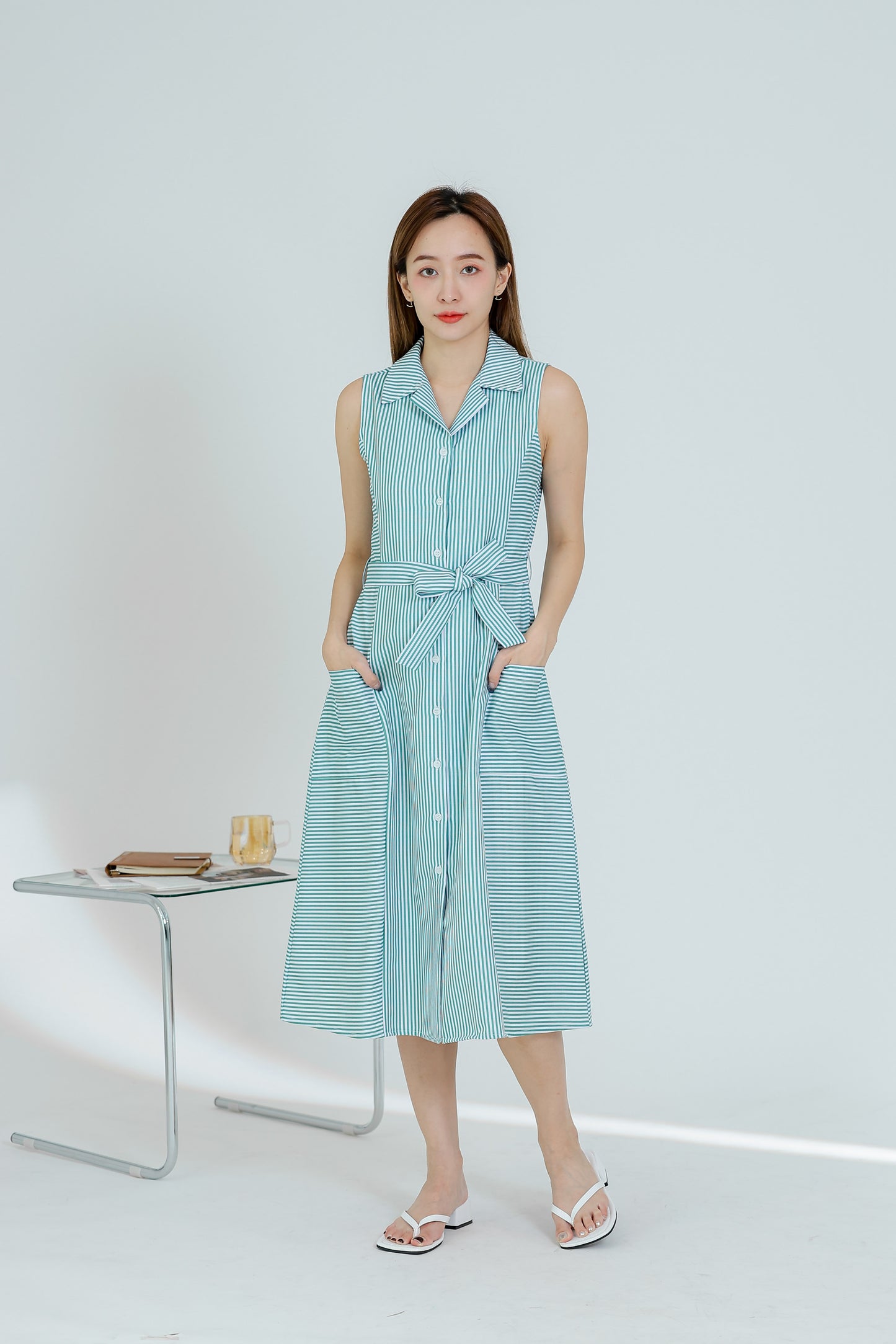 Yvonne Striped Shirt Dress - Green