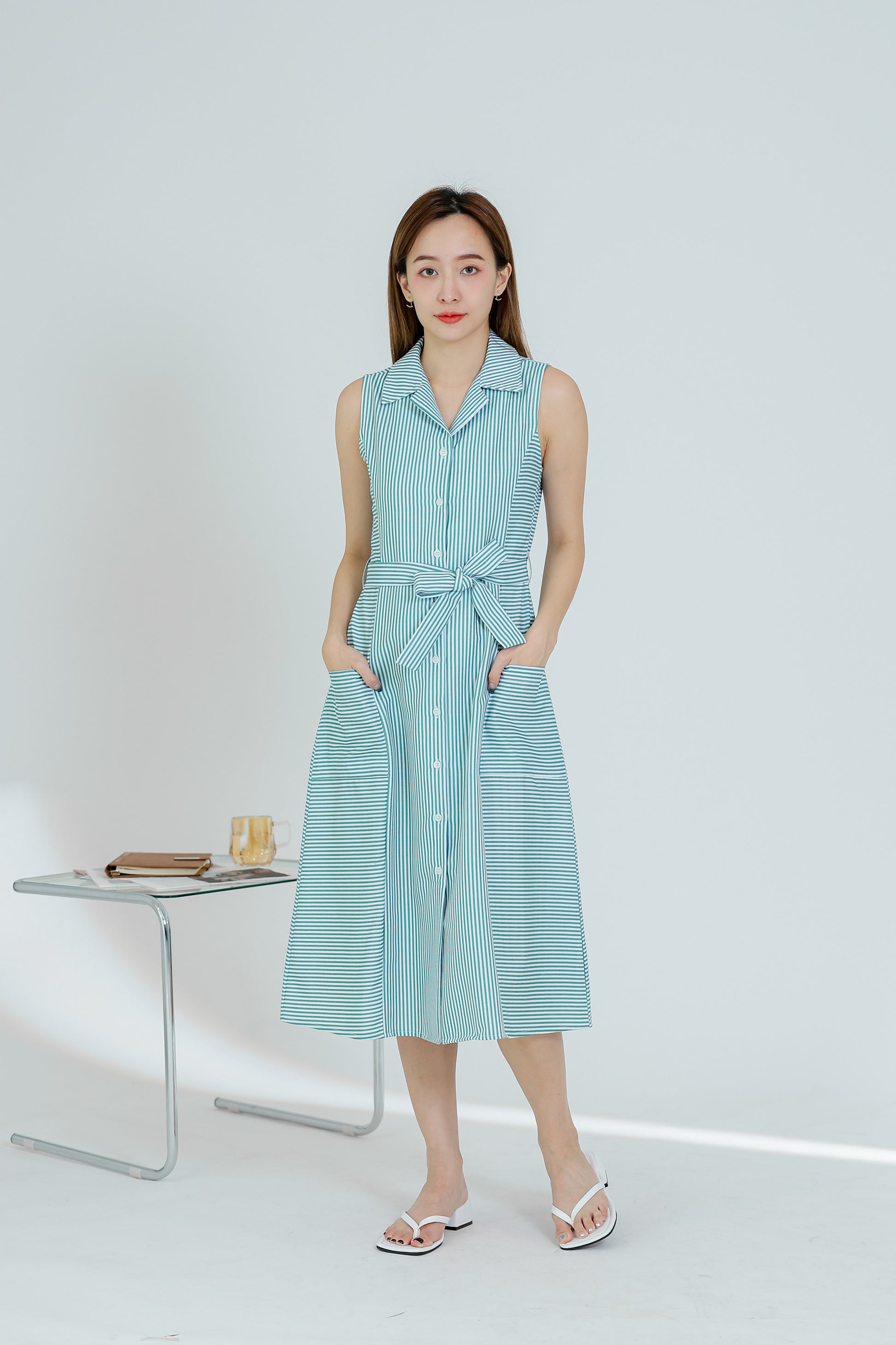 Yvonne Striped Shirt Dress - Green