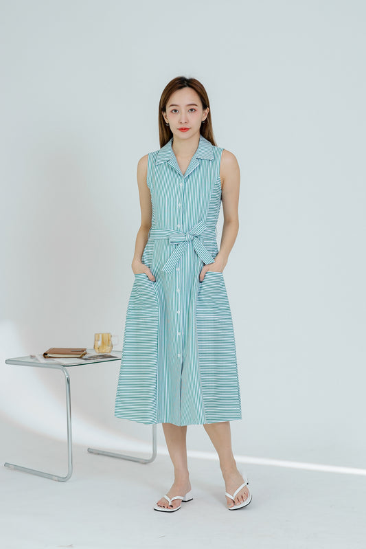Yvonne Striped Shirt Dress - Green