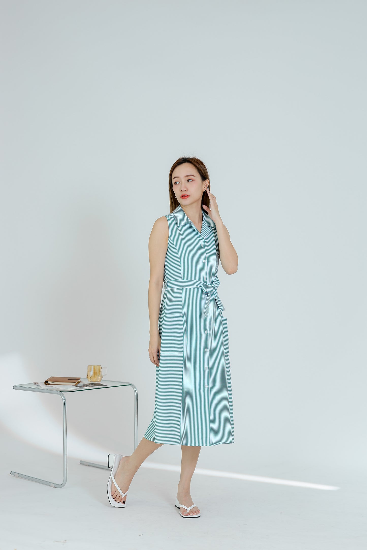 Yvonne Striped Shirt Dress - Green