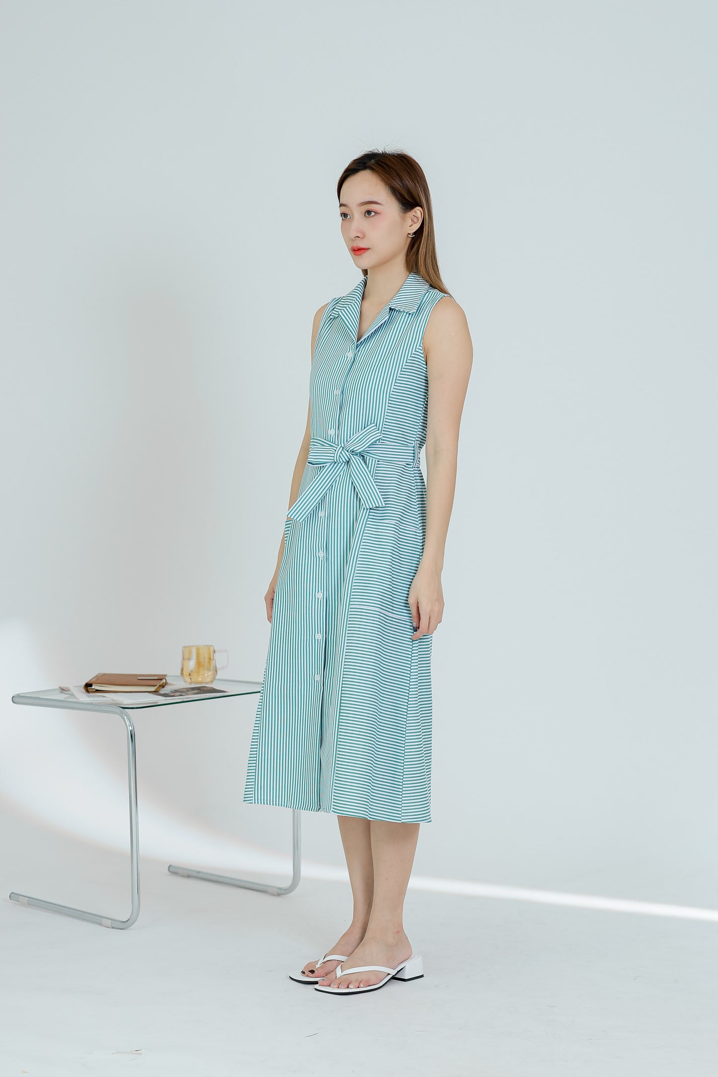 Yvonne Striped Shirt Dress - Green