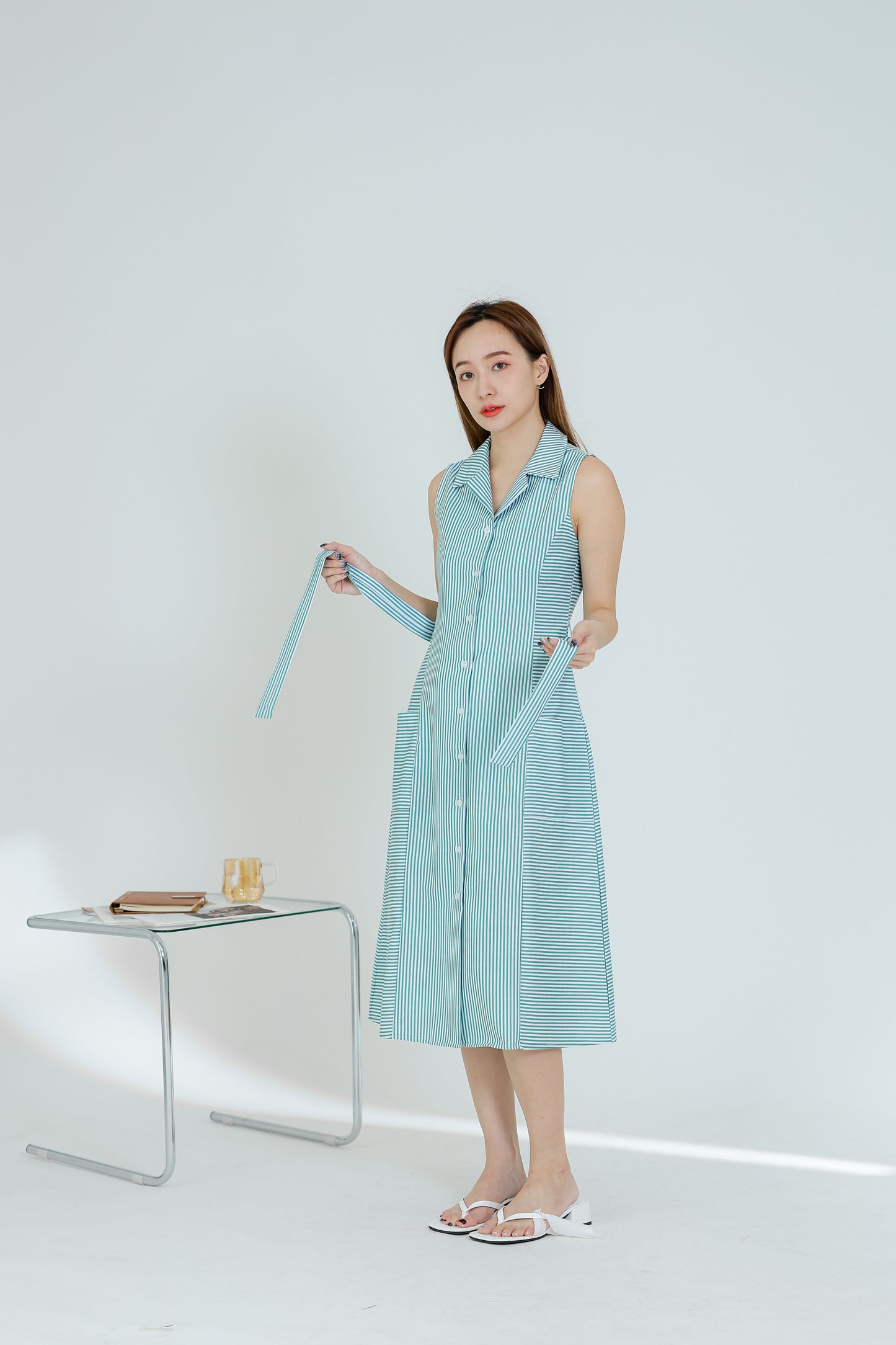 Yvonne Striped Shirt Dress - Green