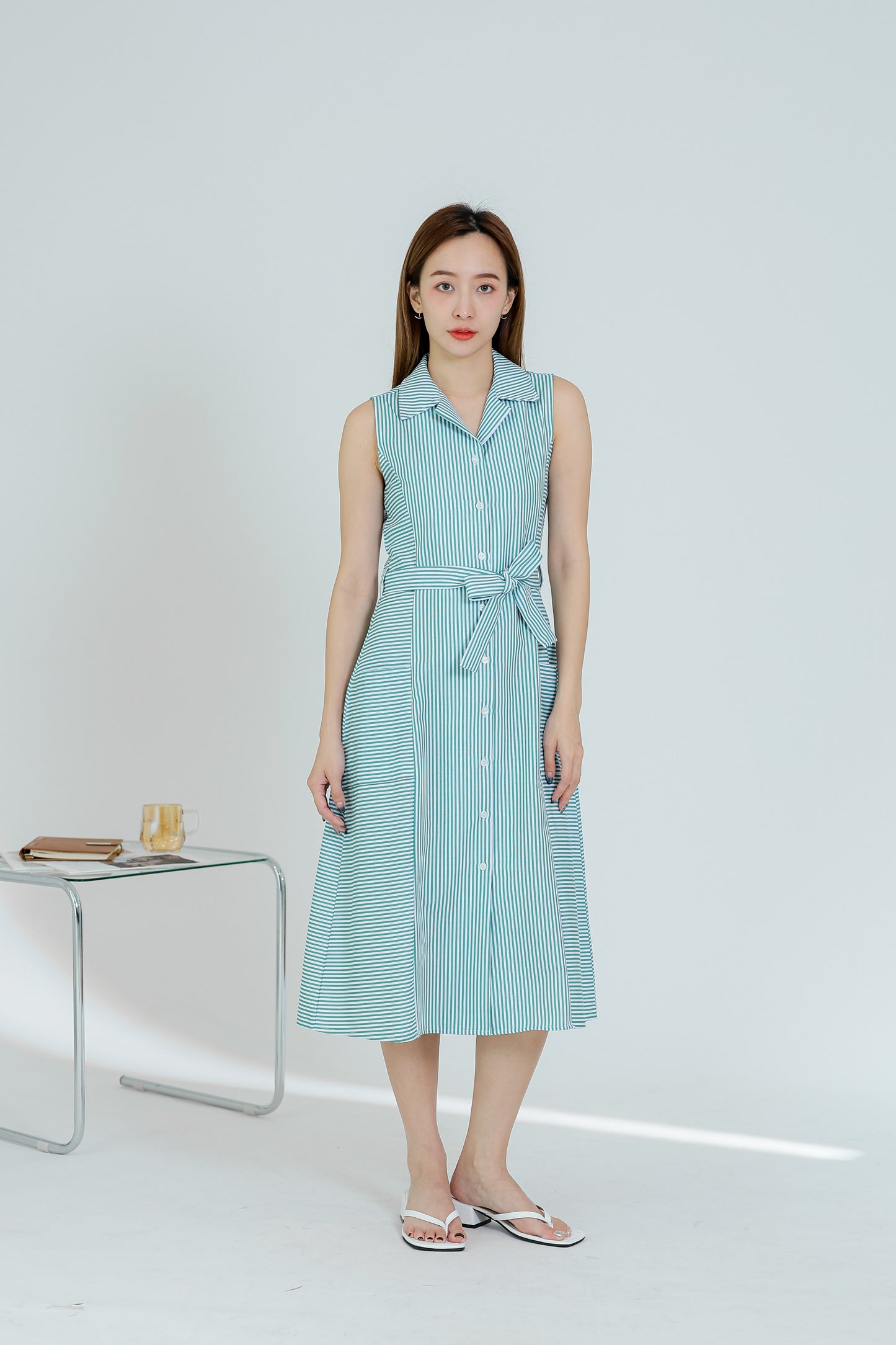 Yvonne Striped Shirt Dress - Green
