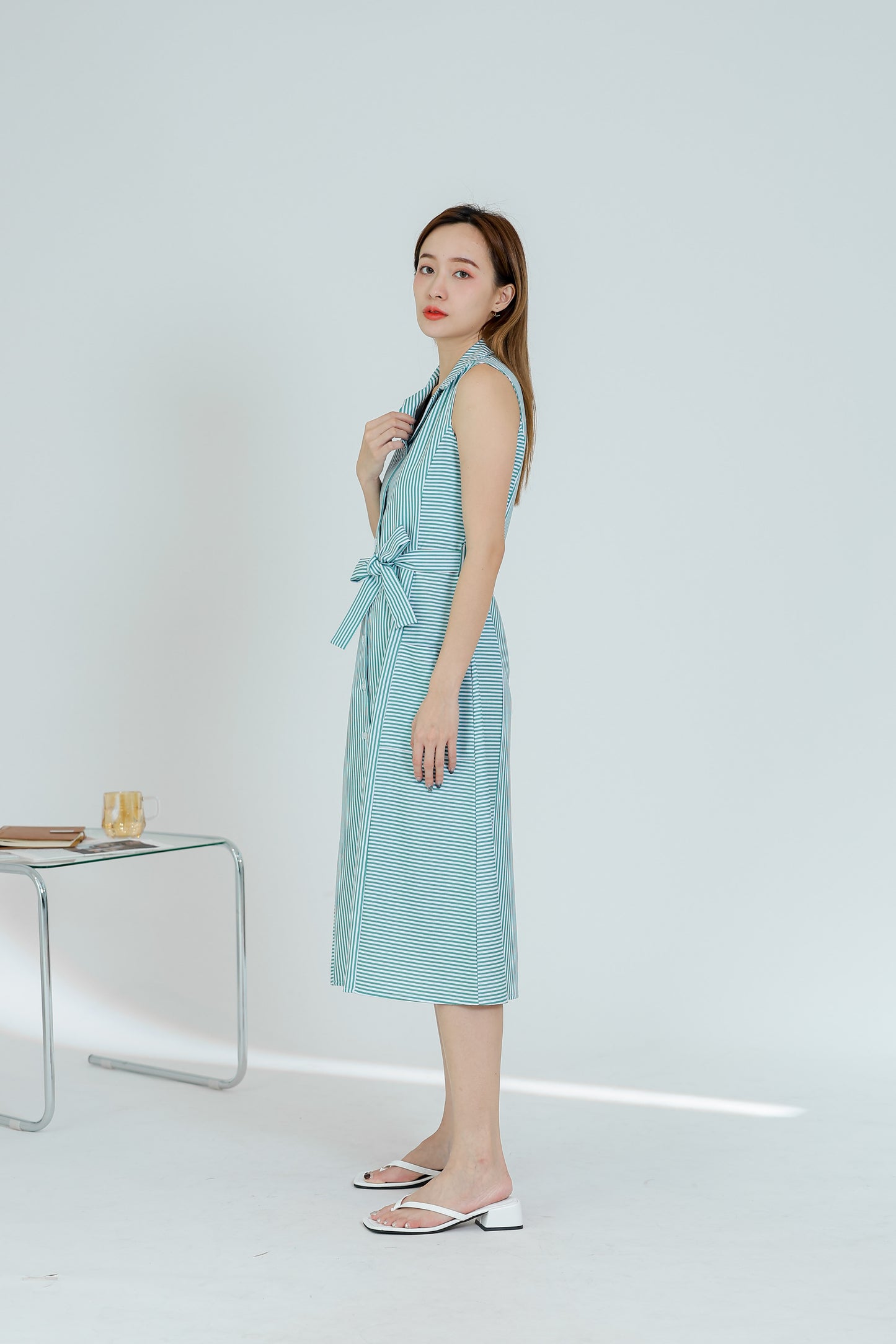 Yvonne Striped Shirt Dress - Green