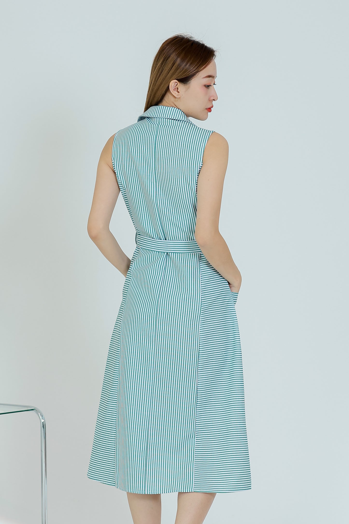 Yvonne Striped Shirt Dress - Green